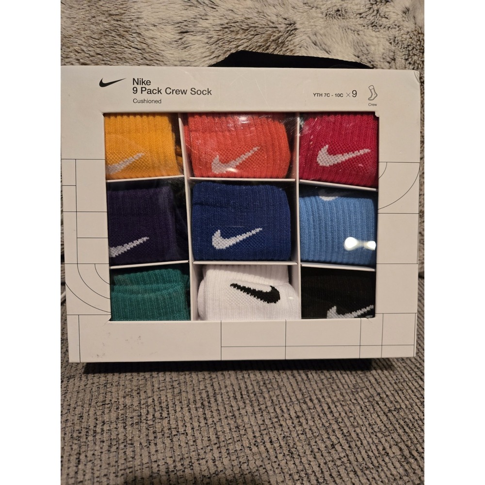 Nike Youth 9 Pack Cushioned Crew Socks Multicolor 7C-10C XXS Gift Box NWT